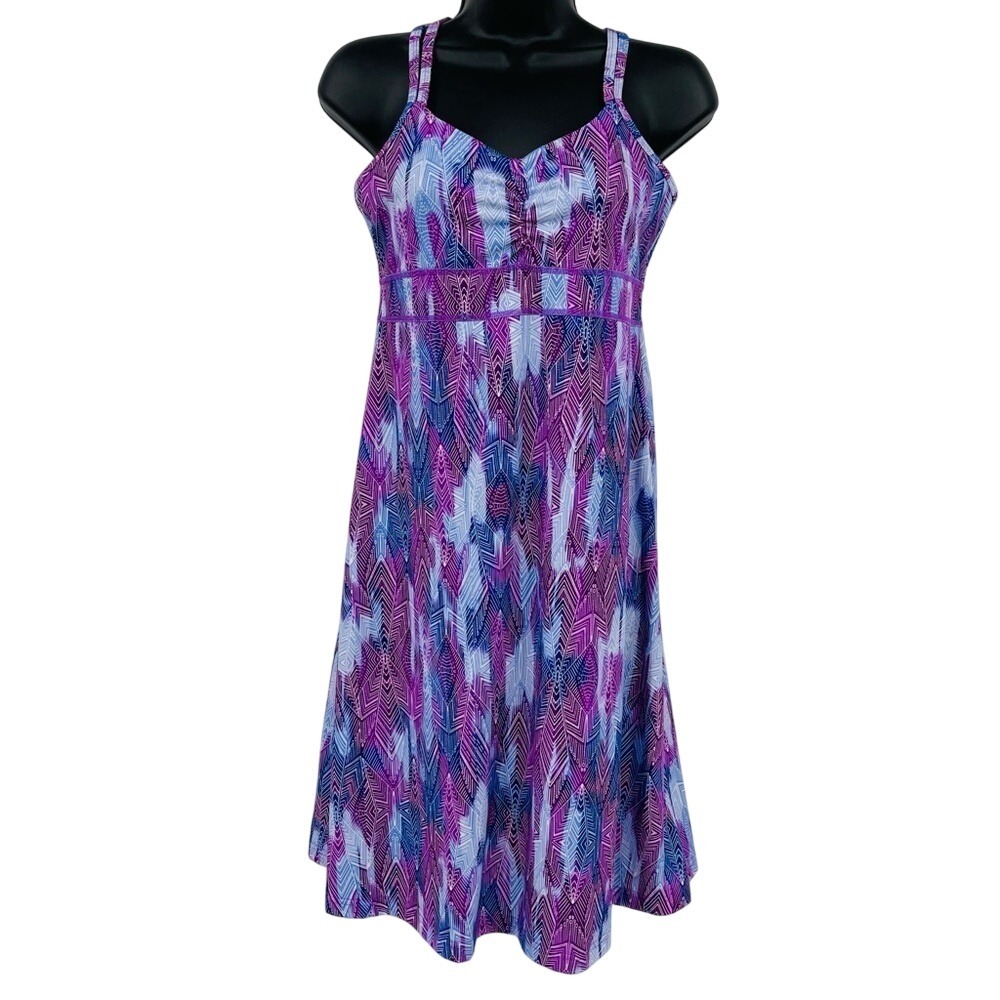 Marmot Active Dress Womens S Purple Blue Geometric Strappy Shelf Bra Athletic